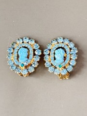 Vintage Verified JULIANA D&E Robins Egg Blue Cameo Brooch & Earring Set