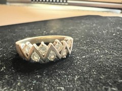 Modernist 925 Sterling Silver Zig Zag CZ Size 9.75