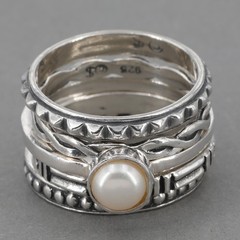 Vintage Shube’s for Silpada Sterling Pearl 5 Stackable Ring Set R1068 HTF Sz 6.5