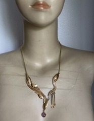 Stunning Vintage Sterling Silver 925/1000 Designer Necklace 19″, Glass cabochons