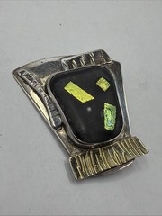 Gold 925 Sterling Silver Brooch Pin 18K Gold Sucherman Modern Art Deco Glass
