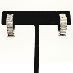 Clear Baguette Sparkly Rhinestone Hinged Clip On Small Hoop Vintage Earrings