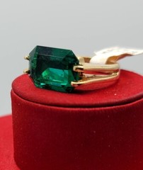 Vtg Sz 10 Ring Lg Green Cubic Zirconia 18KGE Gold Electroplated Jewelry StyL2