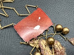 Vintage Lady Face Egyptian Revival Red Huge Waterfall Fringe Dangle Necklace 18”