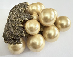 Faux Pearl Copper Toned Grape Cluster Fur Clip Miriam Haskell Style