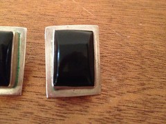 Vintage Pair of Sterling Silver Earrings w/ Black Stone Possibly Onyx