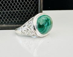 Designer Signed Sterling Silver 925 Ring Malachite