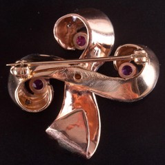 Vintage 1940’s 13k Rose Gold Palladium Ruby Diamond Brooch 1.91ctw 8.52g