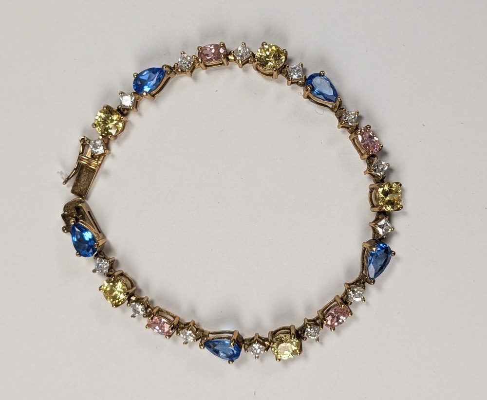 Hallmarked Suzanne Somers Pastel Blue Pink Yellow Crystal Sterling Bracelet