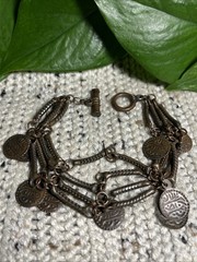 Vintage Brass Toned Multi Chain Charm Bracelet 8 1/4 Inch