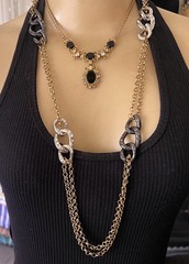 Vintage Necklace Brooch Bracelet 4 Piece Lot Black Rhinestones 60s – 90s