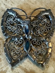vintage MCM openwork BUTTERFLY PIN/PENDANT on chain blue prong set stones retro