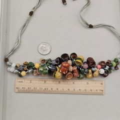 Vintage Folk Art Pottery Mug Bead Necklace Ceramic Tankard Bib Statement Boho