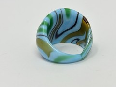Murano Swirl Art Glass Wide Dome Cocktail Ring Blue Gold Chunky Sz 7.5