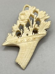 Vintage/Antique Carved Brooch Flower Bouquet Intricate Ivory Color