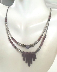 VTG Artisan Silver Tone Violet Purple Glass Necklace, Bracelet, Earrings Set