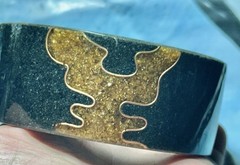 Vintage Clarino Black Speckled/Orange Confetti Wide Bangle Bracelet
