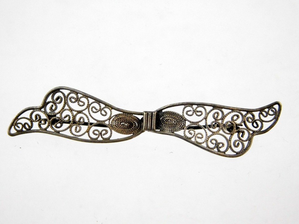 Vintage 800 Silver Filigree Bow Brooch or Pin 2.5 Inches Long 3.5 Grams Weight