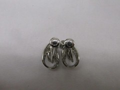 Vintage Ann Lee Sterling Silver Rhinestone Screw Back Earrings .75 x .5″ #813