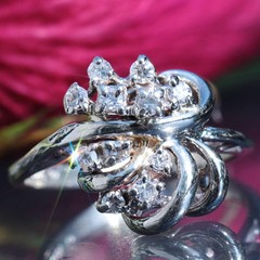 14k white gold swirl ring 0.25ct natural diamond size 4 vintage 3gr Radiant