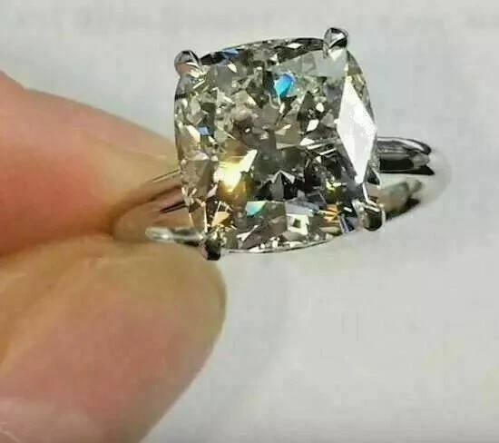 4.50Ct Cushion Cut Lab Created Engagement 14K White Gold Plated Solitaire Ring