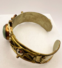 Vintage Mixed Metals Flourite Cabochon Cuff Bracelet