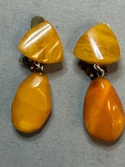 Vintage Soviet Baltic Egg Yolk Butterscotch Amber Dangle Clip On Earrings 6.9g