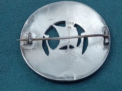 Antique 800 Silver Scottish Cloak Pin w. Viking Ship Theme: 1.5″ dia. & 15 grams