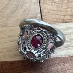 Vintage Cocktail Ring Size 5.75 Natural Tourmaline Ruby Gems 925 Sterling 7.0g