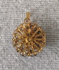 Vintage PENDANT Gold Tone Filigree Round with Round Green Stone Center