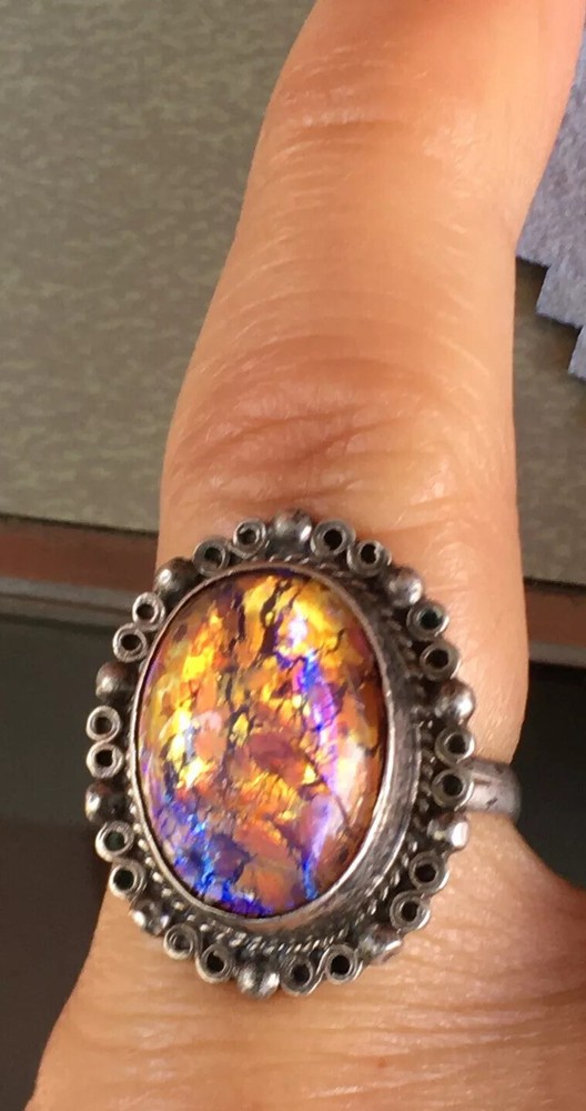 Vintage sterling ring Mexico faux fire opal signed Size 6