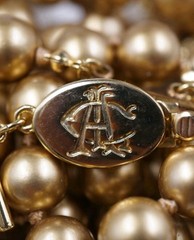 Vtg Signed CA MONOGRAM Three Strand GOLD TONE FAUX PEARL (9.5mm) Necklace 18”