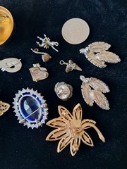 Antique Vintage Rhinestone Jewelry Mixed Lot Charms Brooches Sterling Ring AVON