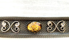 Metal Mesh Bracelet Lucite Foil Faux-Opal Cabochons Silvertone Vintage 60s