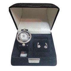 Vintage Elizabeth Taylor White Diamonds Watch Earrings Set Box Papers Black