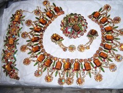 JULIANA D&E WATERMELON RHINESTONE NECKLACE BRACELET BROOCH EARRING SET PARURE