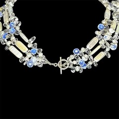 Vintage Unsigned Lucas Lameth 925 Sterling Silver 3 Strand Beaded Necklace Blue