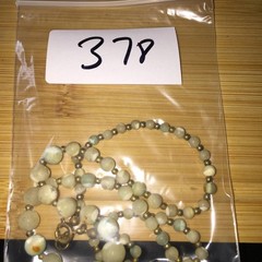 Vintage Graduated Beaded Necklace Brass Tone Cream Blue Green Boho Chic