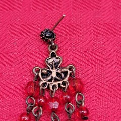 Ornate Red and Copper Chandelier Post Dangle Shoulder Duster Earrings 2.5″