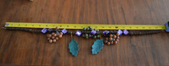 Statement Necklace Wood Beads Leaves Purple Resin Cubes Metal Vtg ARTSY GRAPES