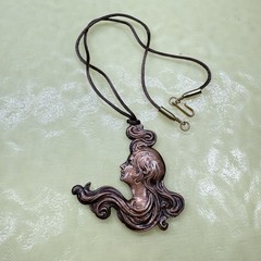 Vintage 1979 Talcon Int. Denver Art Nouveau Revival Copper Necklace Lady Profile