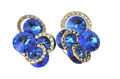 BRIGHT SAFFIRE BLUE CLIP EARRINGS WITH CLEAR STONES MAN MADE