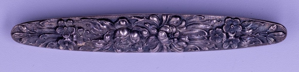 Stieff Floral Bar Brooch Pin Sterling Silver 75mm Vintage Embossed Jewelry