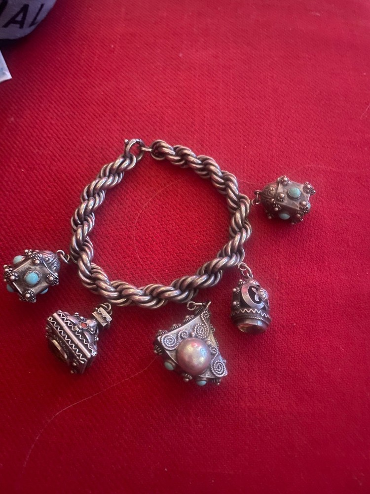 Vintage Etruscan 800 Silver Charm Bracelet With Fob Charms