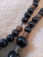 Vintage Graduated Varied Black Shiny Cool Beaded Necklace With Metal Spacers
