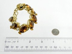 Vintage Costume Goldtone Metal Brown and Yellow Rhinestone Bracelet Unsigned