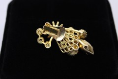 Vintage Rhinestone Faux Pearl Brooch Clip Earrings Set Blue AB Gold Tone Retro