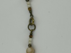 Vintage MOP Mother of Pearl & natural Stone Agate Bead Necklace Chrome Shiny 44″