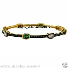 Vintage 1.91ctw Rose Antique Cut Diamond Emerald Silver Bracelet Bangle Jewelry