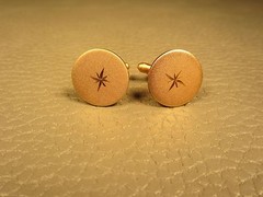 Contemporary Classic “Brushed Finish” Star Center Yellow Gold Plated Cuff Links